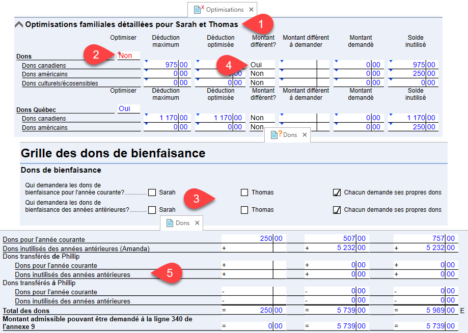 Capture d'écran : Optimisations et transfert de dons