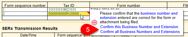 Screen Capture: Confirm Business Number and Extension