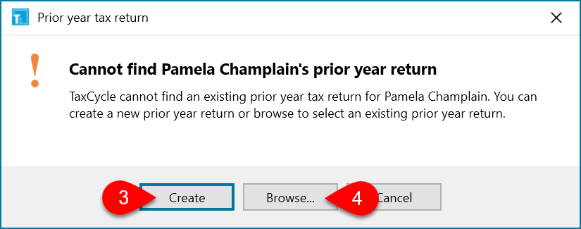 Screen Capture: Cannot Find Prior Year Return