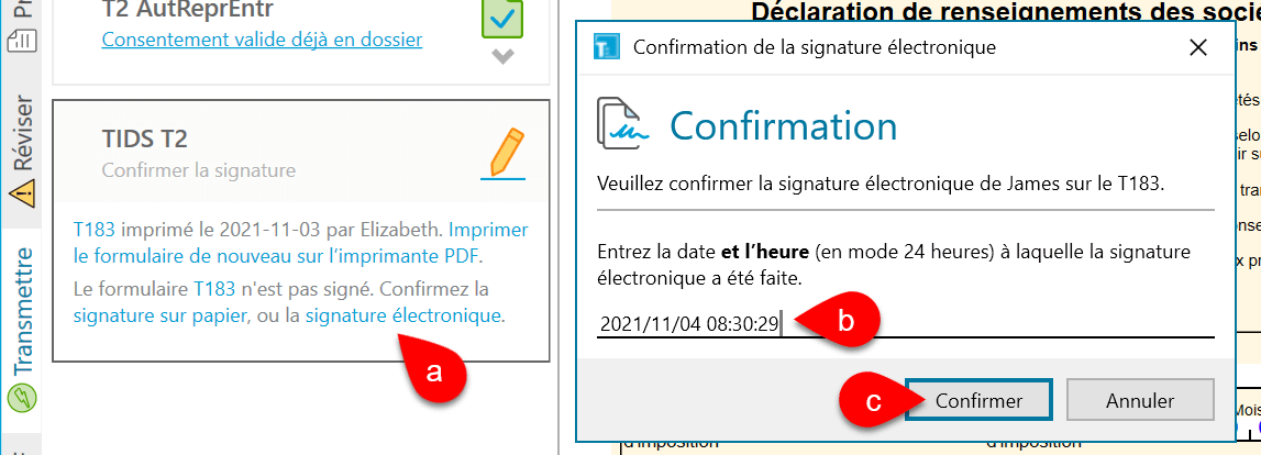 Capture d’écran : Confirmer la signature