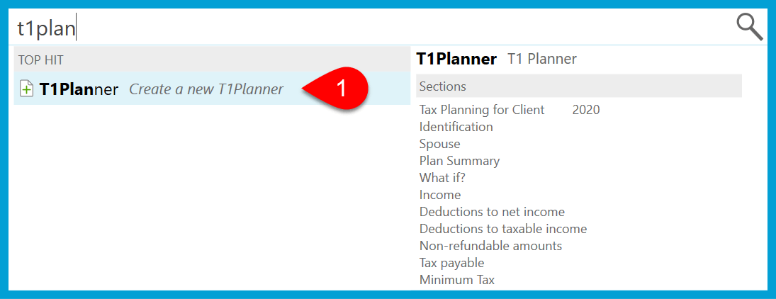 Screen Capture: T1 Planner in Fast Find