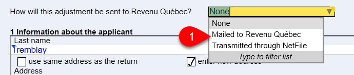 Screen capture showing how the adjustment will be sent to Revenu Québec