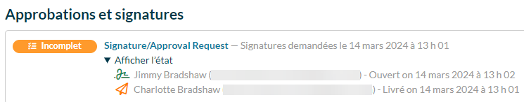 Screen Capture: Signature status in the Client engagement