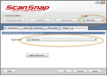 Configure ScanSnap to send DoxCycle