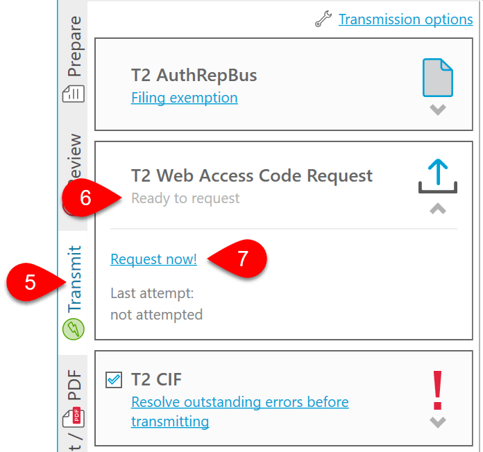 Screen Capture: T2 Web Access Code Request