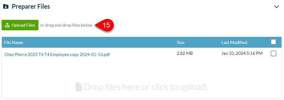 Screen Capture: Upload Files to the Client Engagement in TaxFolder