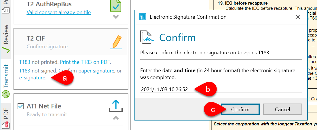 Screen Capture: Confirm Signature
