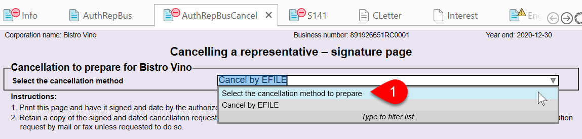 Screen Capture: Select Cancellation Method