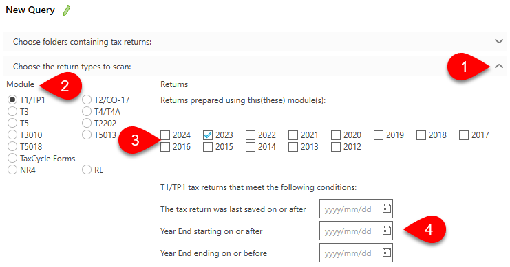 Screen Capture: Choose the return types to scan