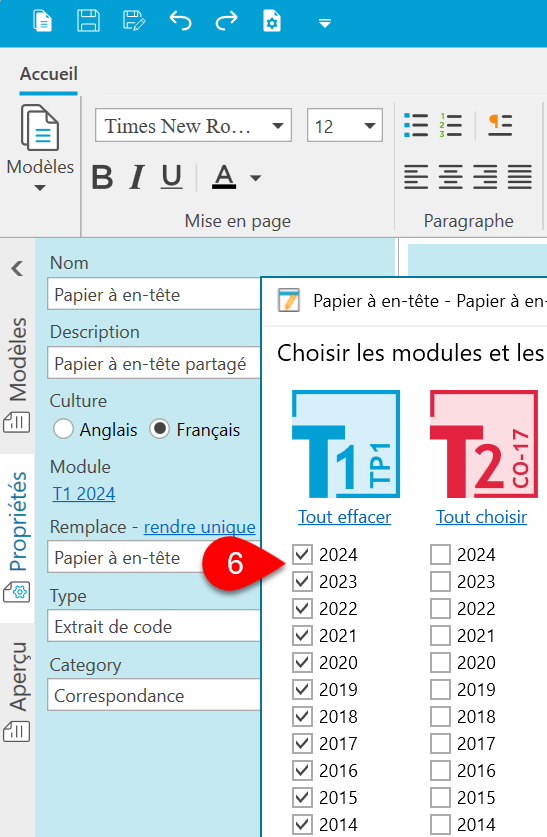 Capture d'ecran : Editeur de modèle