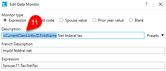 Screen Capture: Paste field code into Description field