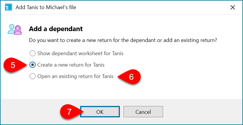 Screen Capture: Create a New Dependant Return