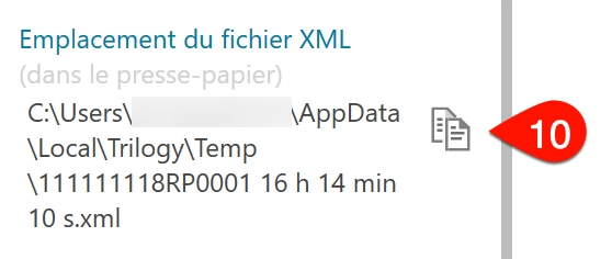 Capture d’écran : Chemin d'accès au fichier XML