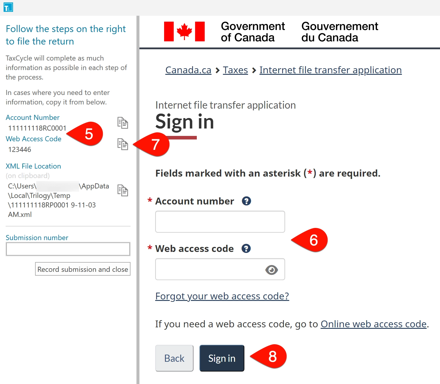 Screen Capture: CRA Sign In