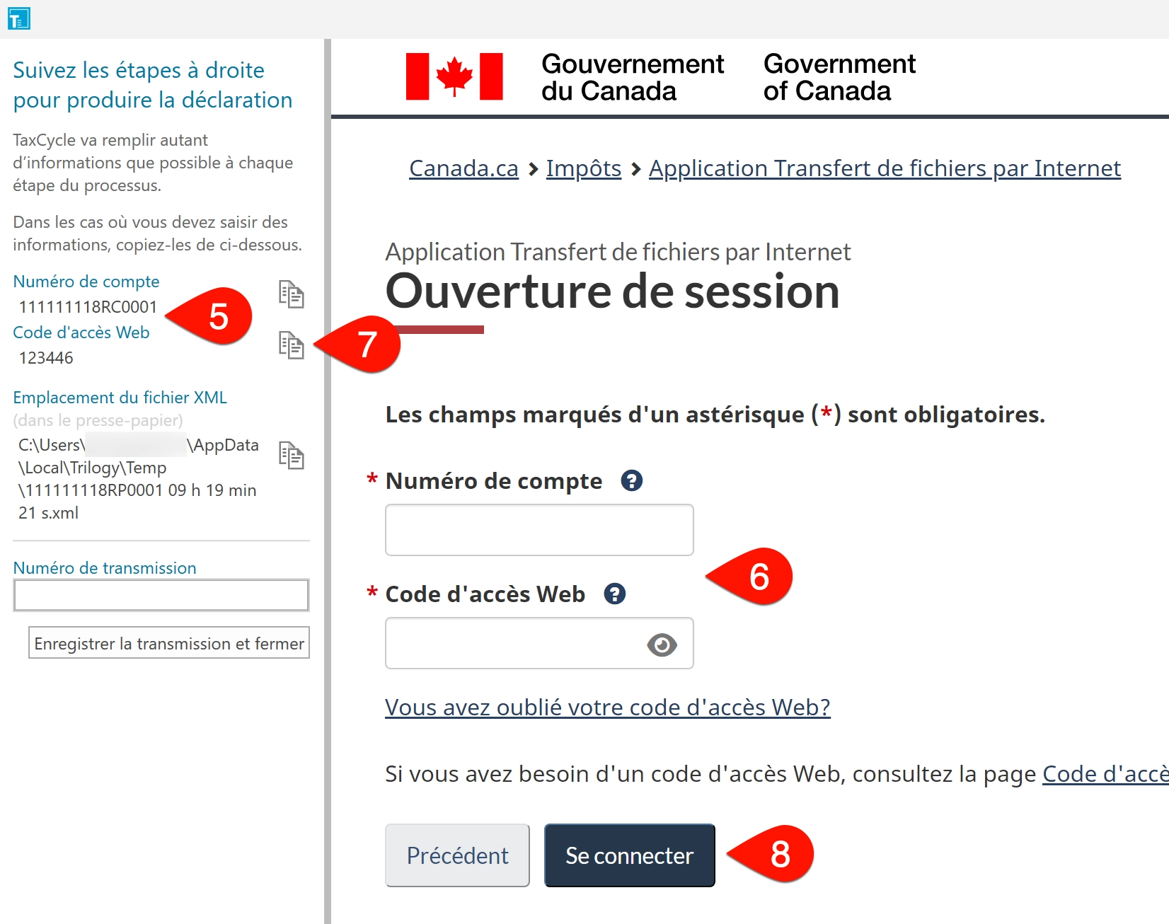 Capture d'écran : Se connecter à l'ARC