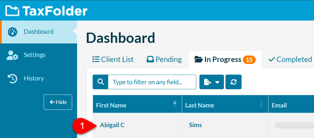 Screen Capture: Select Client