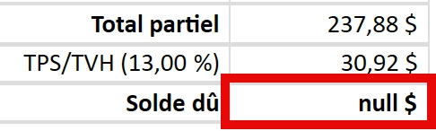 Capture d'écran : Solde dû nul