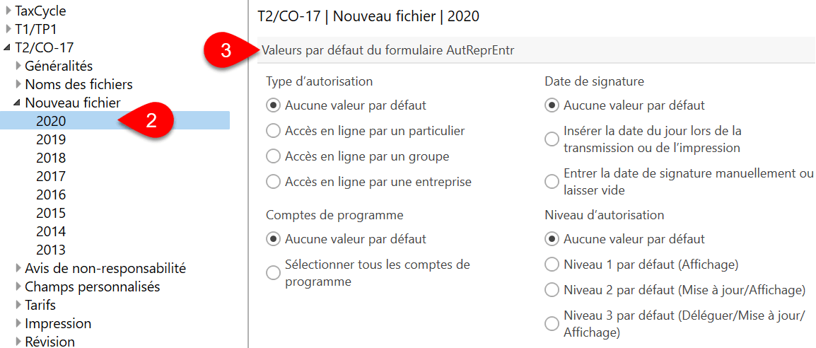 Capture d’écran : Options Nouveau fichier pour la T2