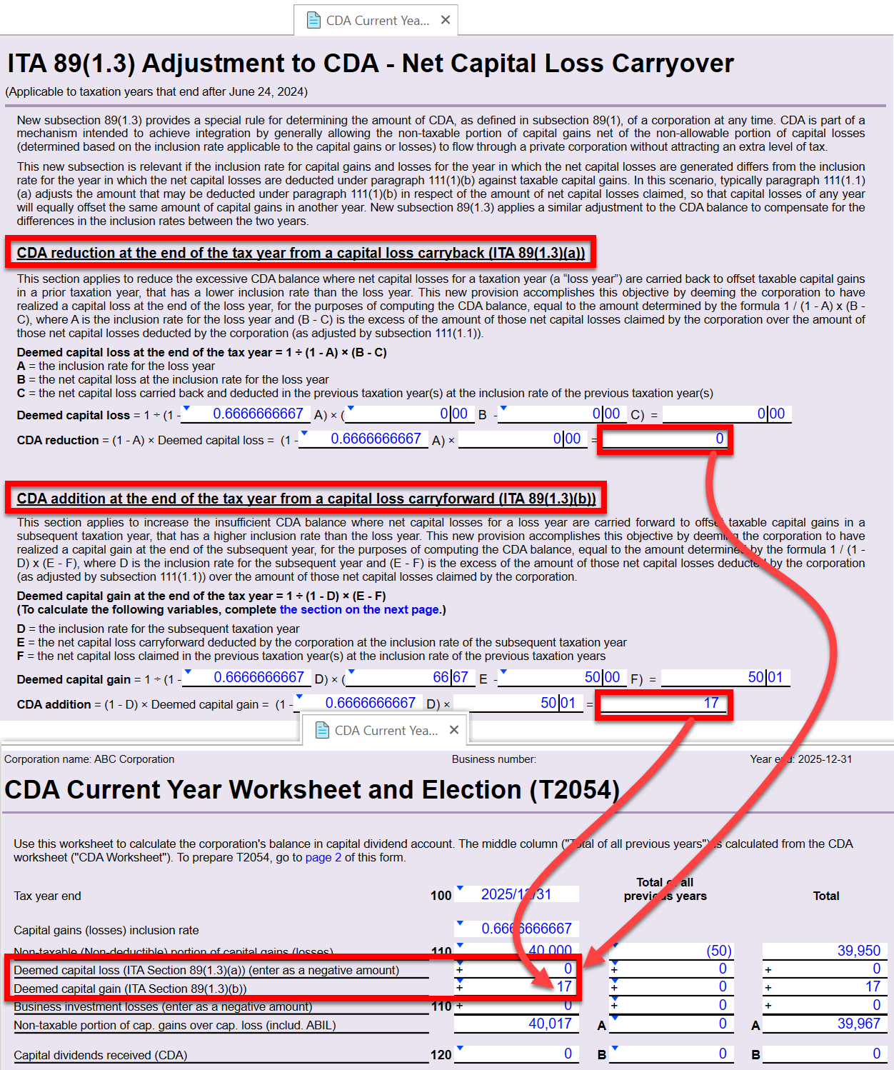 Screen Capture: New fields on the CDA worksheet