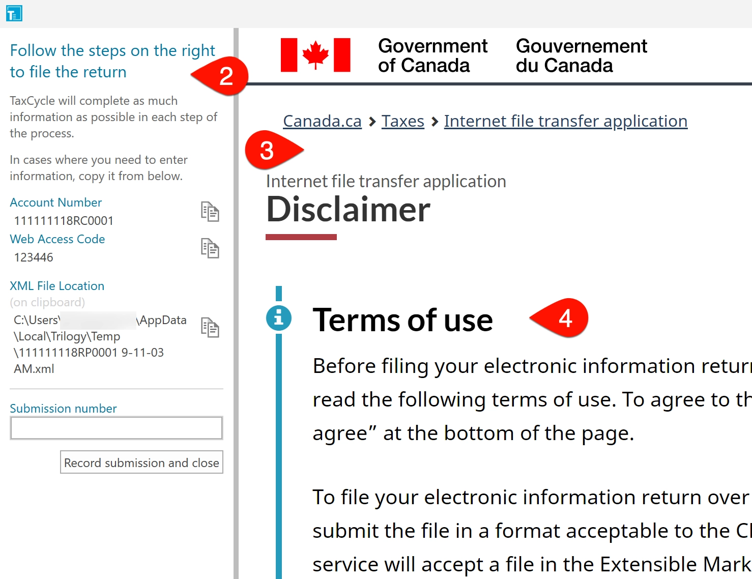 Screen Capture: CRA Disclaimer Page