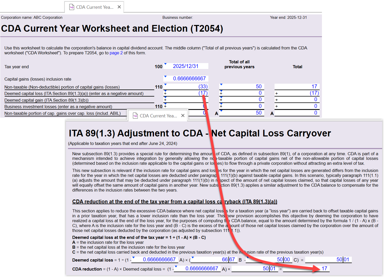 Screen Capture: Deemed capital loss