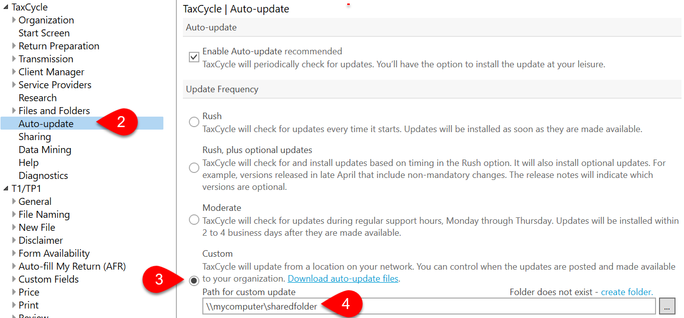 Screen Capture: TaxCycle Auto-update options