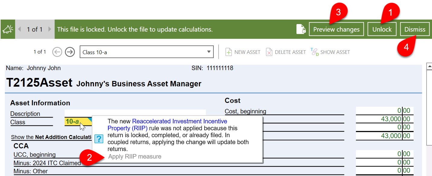 Screen Capture: This file is locked. Unlock the file to update caclulations.