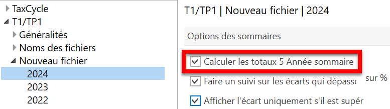 Capture d'écran : Calculer les totaux 5 Année sommaire