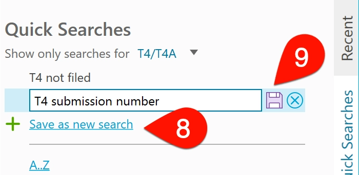 Screen Capture: Name and save the T4 quick search