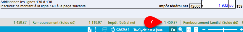Capture d'écran : Montant d'impôt fédéral net du conjoint