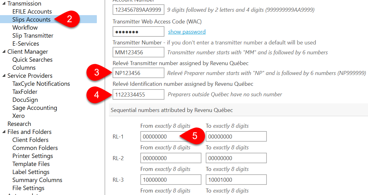 Screen Capture: Transmission Slips Accounts