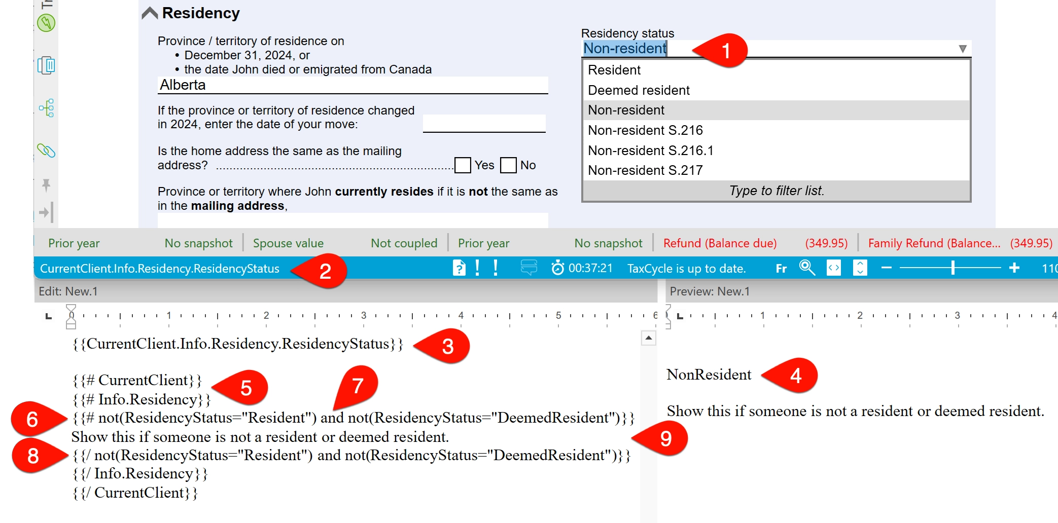 Screen Capture: Sample condition that check whether the taxpayer is a non-resident