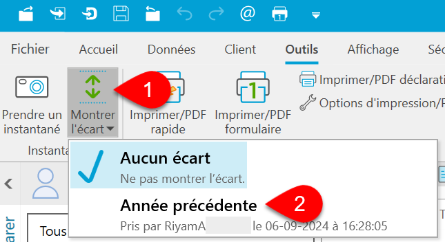 Capture d’écran : Instantané de l'année précédente