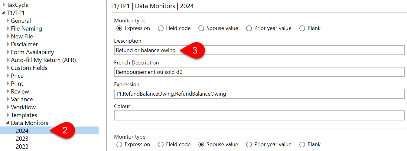 Screen Capture: Data Monitors options