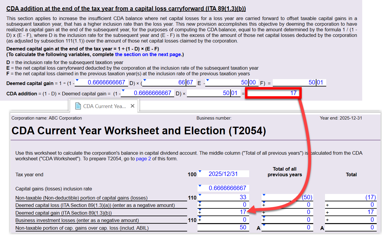 Screen Capture: Deemed capital gain