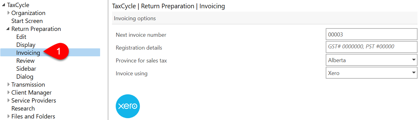 Screen Capture: Invoicing options