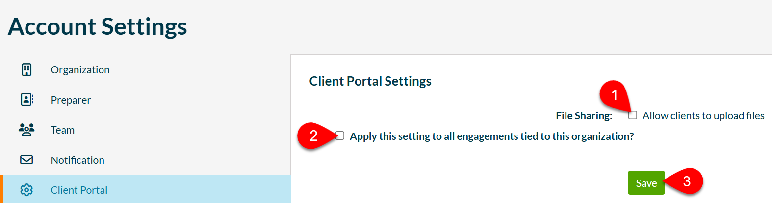 Screen Capture: Client Portal Settings