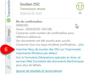 Capture d'écran : Imprimer le recu de soutien des DSC