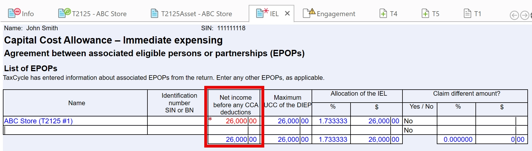 Screen Capture: Override on the IEL worksheet