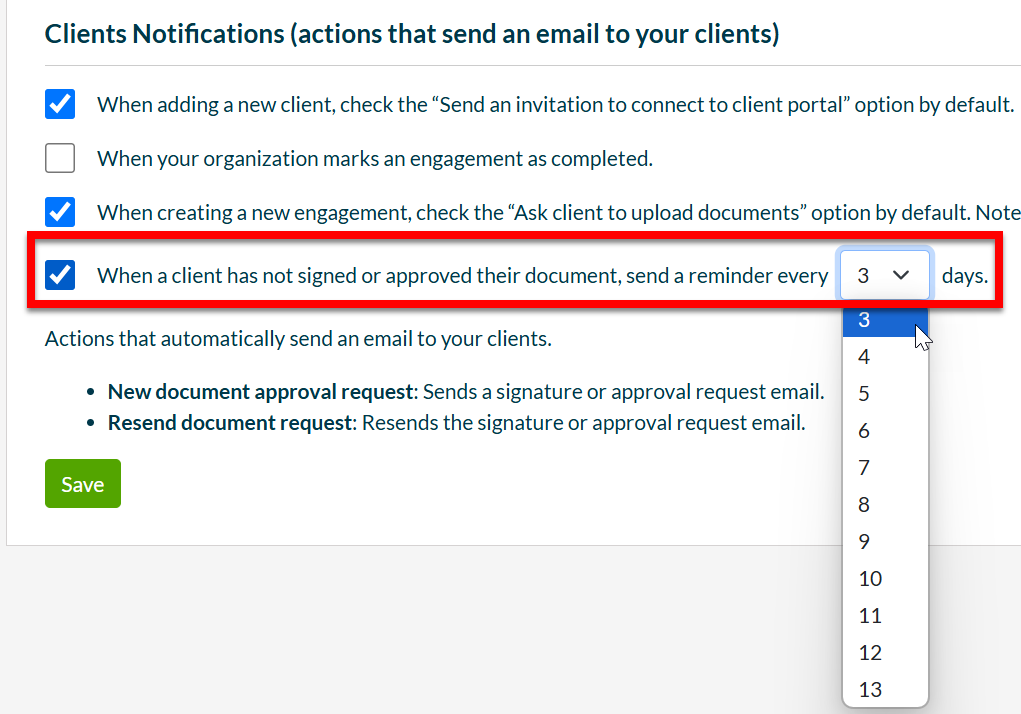 Screen Capture: Email reminders to clients