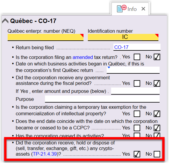 Screen Capture: Crypto-assets on Info worksheet