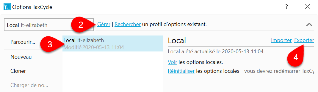 Image : exporter un profil d'options