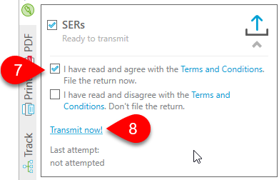 Screen Capture: Ready to transmit SERs in the Transmit sidebar