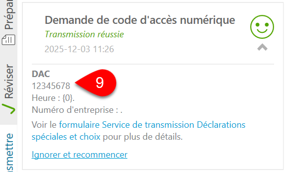 Capture d'écran : Transmission réussie