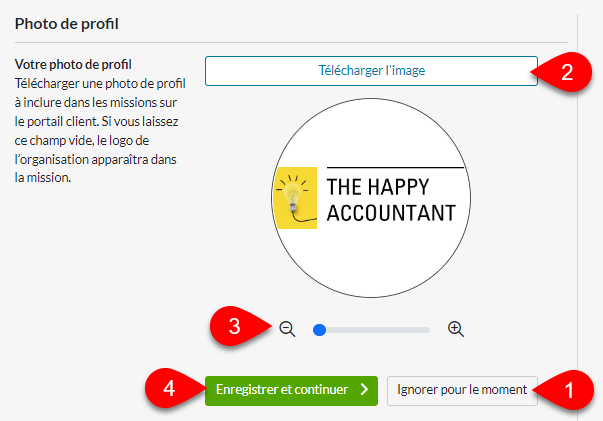 Capture d'écran : Télécharger une photo de profil dans TaxFolder