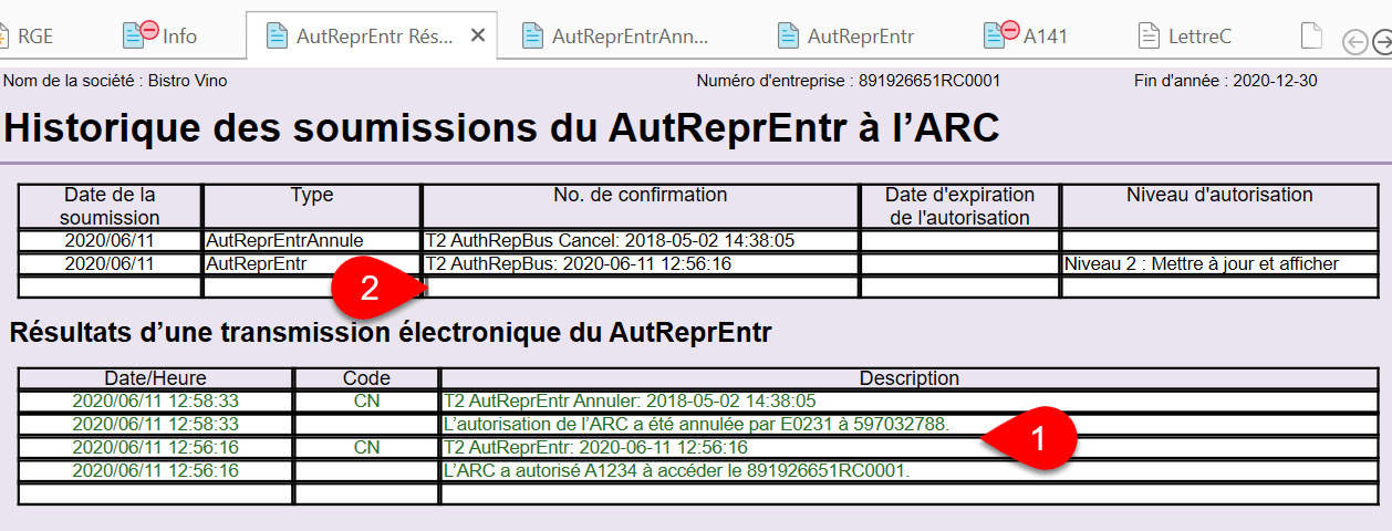 Capture d’écran : Formulaire AutReprEntr Résultats