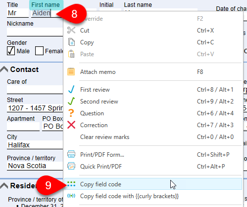 Screen Capture: Copy field code