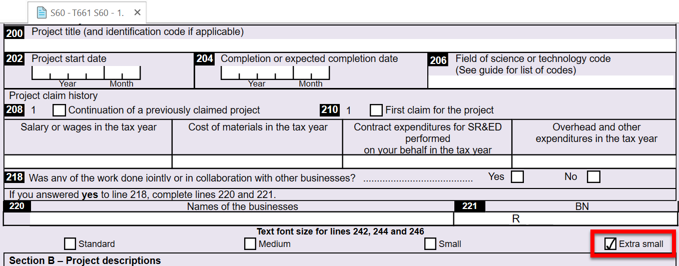 Screen Capture: Extra small check box on the T2SCH60