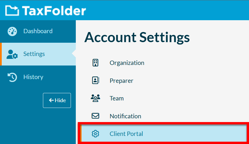 Screen Capture: Client Portal Settings