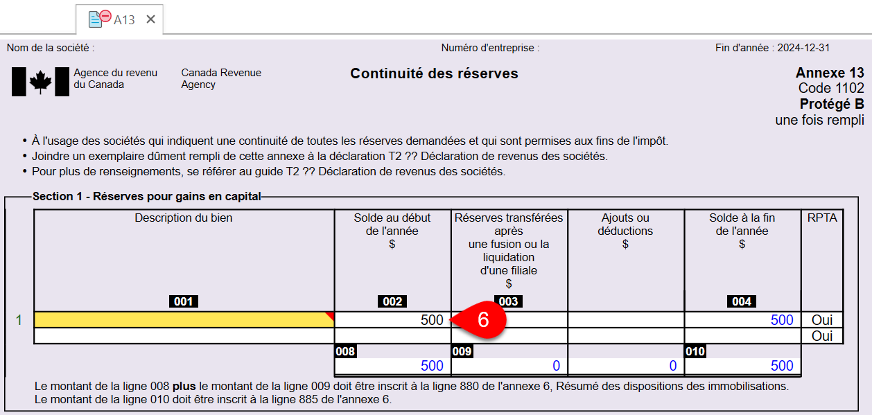 Capture d’écran : Annexe 13